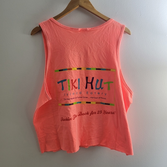 90s NEON Tiki hut cropped raw hem tank size large - Picture 4 of 4